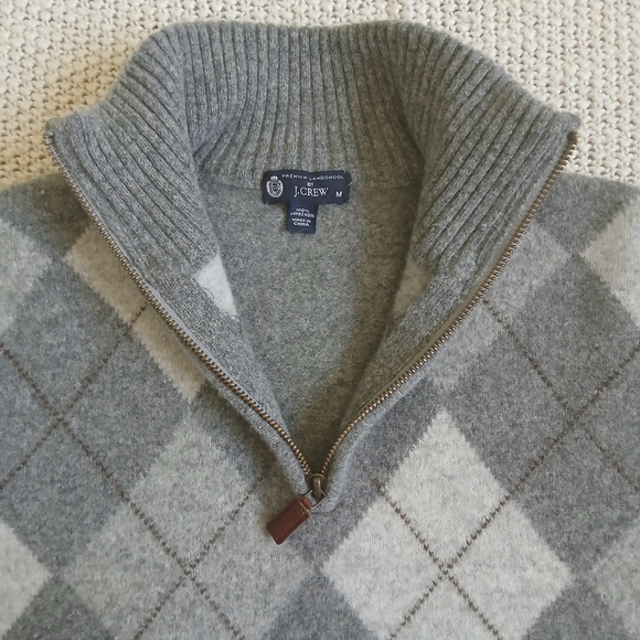 J. Crew Grey Argyle Wool Sweater - Picture 3 of 12
